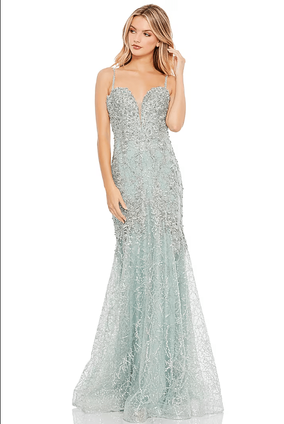 Mint Net Embellished Trumpet Gown