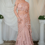 Old Rose Georgette Sequins Embroidered Concept Frilled Saree Set