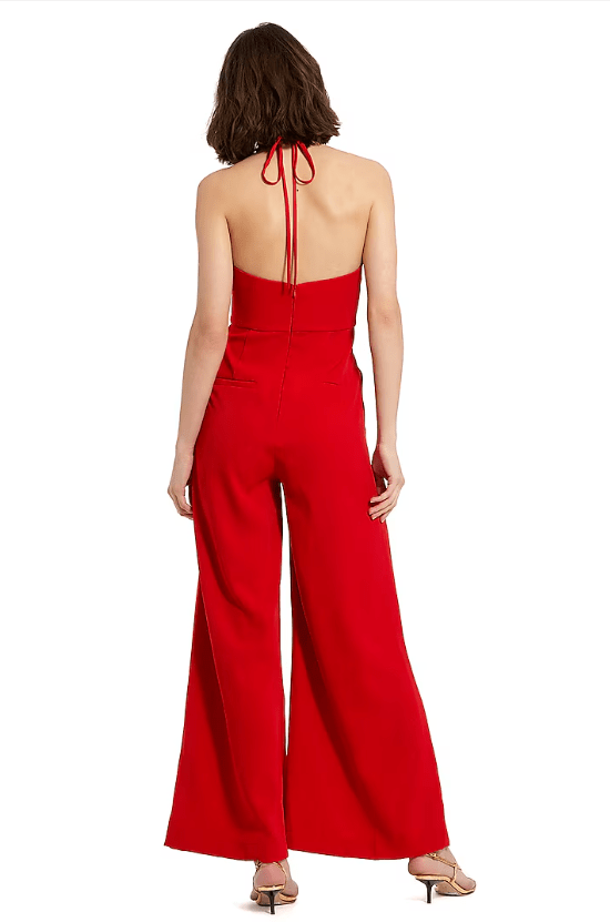 Cherry Red Polyester Halter-Neck Jumpsuit - Image 2