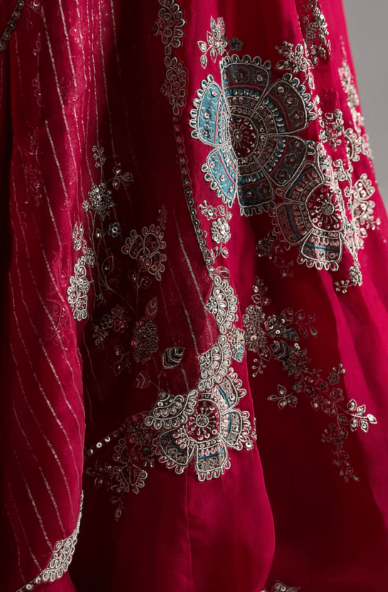 Ruby Organza Zardosi Embroidered Handcrafted Lehenga Set - Image 3
