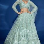 Light Green Tulle & Satin Hand Embroidered Lehenga Set