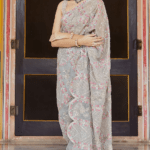 Dove Grey Optical Embroidered Saree Set