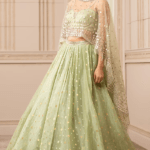 Mint Embroidered Asymmetrical Lehenga Set With Cape