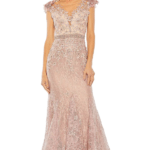 Mocha Embroidered Fabric Trumpet Gown