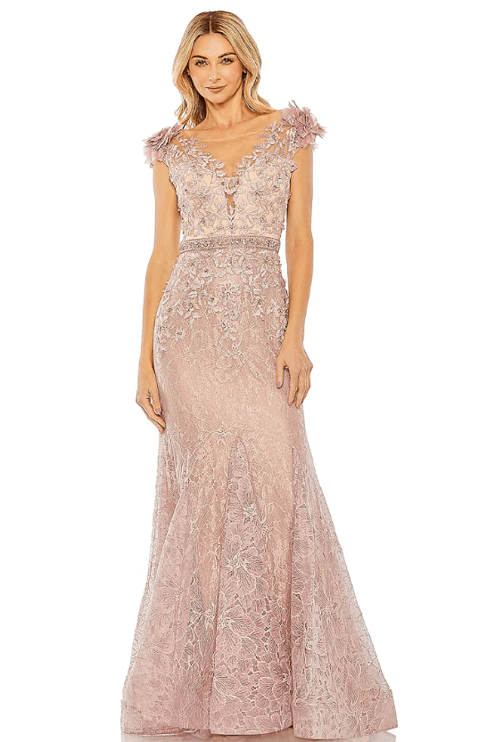Mocha Embroidered Fabric Trumpet Gown