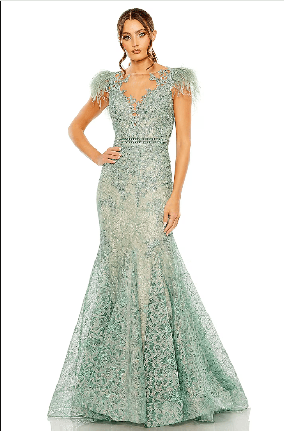 Sage Green Lace Embellished Mermaid Gown