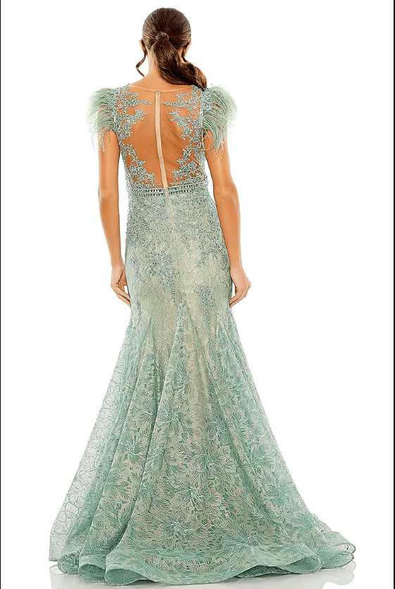 Sage Green Lace Embellished Mermaid Gown - Image 2