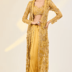 Yellow Net & Organza Hand Embroidered Jacket Set