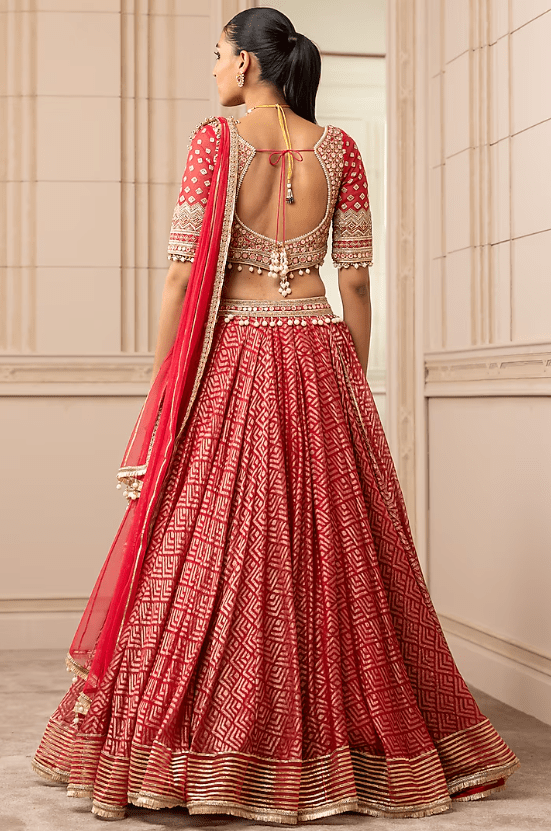 Cadmium Red Pearl Embroidered Kalidar Lehenga Set - Image 2