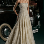 Ivory Net Off-Shoulder Gown