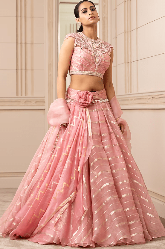 Quartz Pink Silk Organza Brocade Lehenga Set