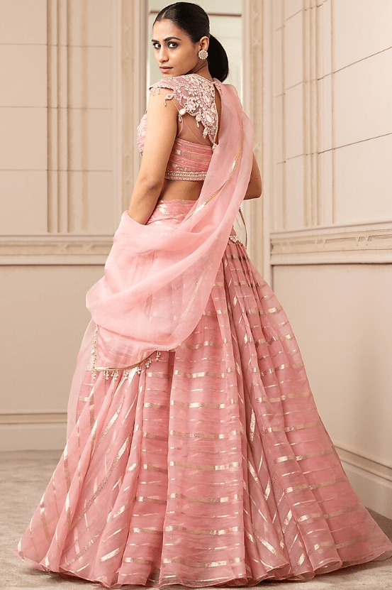 Quartz Pink Silk Organza Brocade Lehenga Set - Image 2
