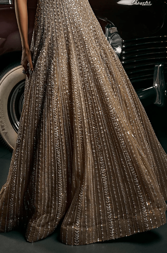 Caramel Colored Net Embellished Gown - Image 3