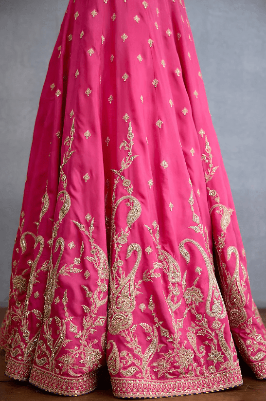 Pink Muslin Silk Zari Hand Embellished Lehenga Set - Image 3