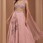 Peach Organza Embroidered Lehenga Set