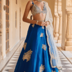 Blueberry Organza Aari Work Handcrafted Lehenga Set