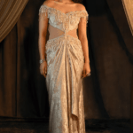 Gold Foil Satin Embellished Gown Saree