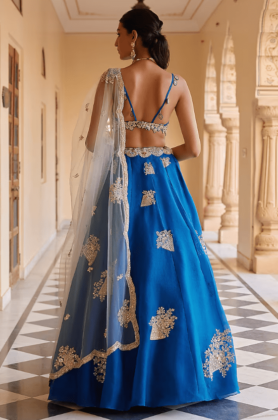 Blueberry Organza Aari Work Handcrafted Lehenga Set - Image 2