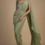 Jade Green Shimmer Crepe Hand Embellished Pre-Draped Saree Set