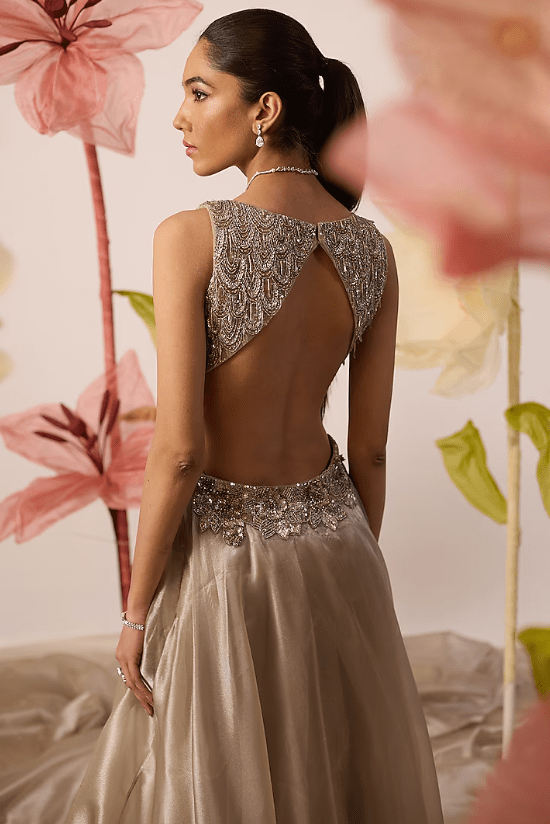 Grey Organza Embroidered Gown - Image 2