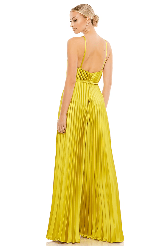 Chartreuse Polyester Pleated Wide-Leg Jumpsuit - Image 2