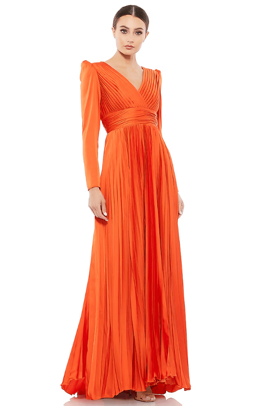 Orange Charmeuse Pleated Gown