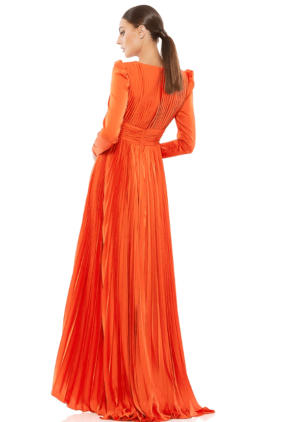 Orange Charmeuse Pleated Gown - Image 2