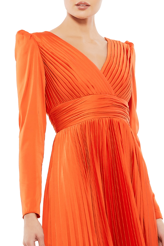 Orange Charmeuse Pleated Gown - Image 3