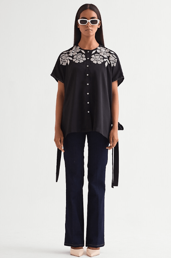 Black Satin Tie-Up Top