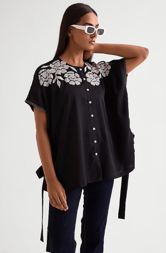 Black Satin Tie-Up Top - Image 2