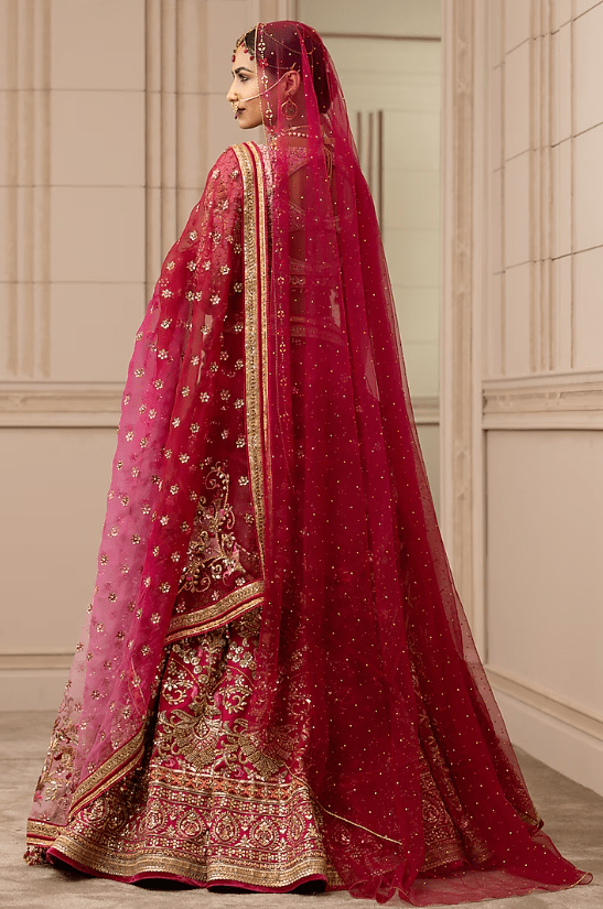 Fuchsia Zardosi Embroidered Lehenga Set With Veil - Image 2
