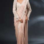 Powder Pink Georgette Sequins Embroidered Pre-Draped Saree Set