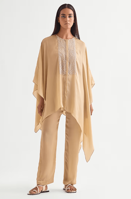Beige Satin Asymmetrical Co-Ord Set