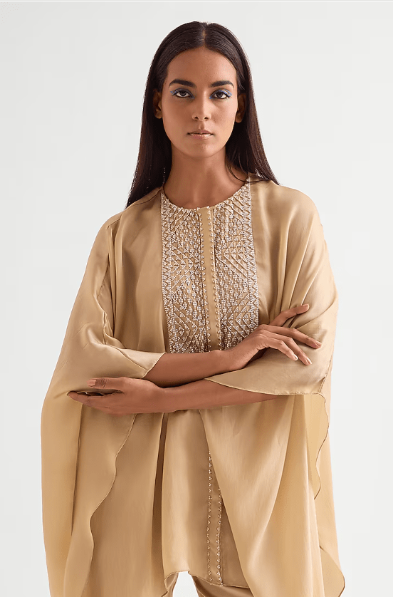 Beige Satin Asymmetrical Co-Ord Set - Image 4