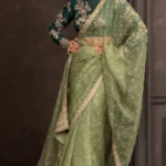Olive Crystal Aari Saree