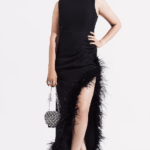Black Crepe Feather Wrapped Dress