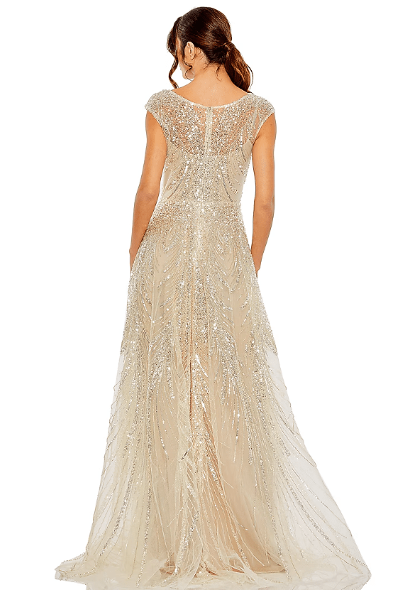 Nude Silver Net Embellished A-Line Gown - Image 2