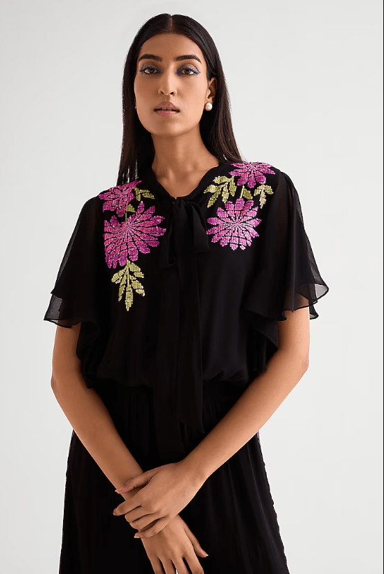 Black Georgette Frilled Boxy Jumpsuit - Image 3