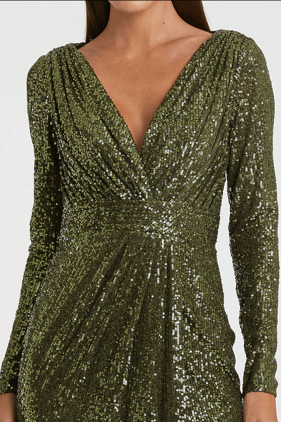 Olive Green Polyester High-Slit Gown - Image 3