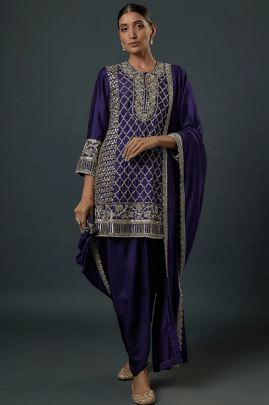 Purple Silk Zardosi Embroidered Kurta Set