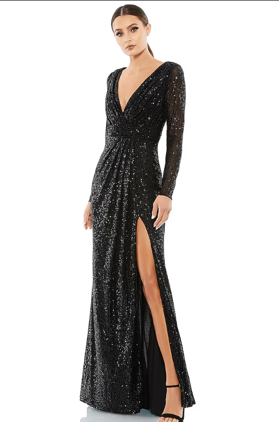Black Polyester High-Slit Gown