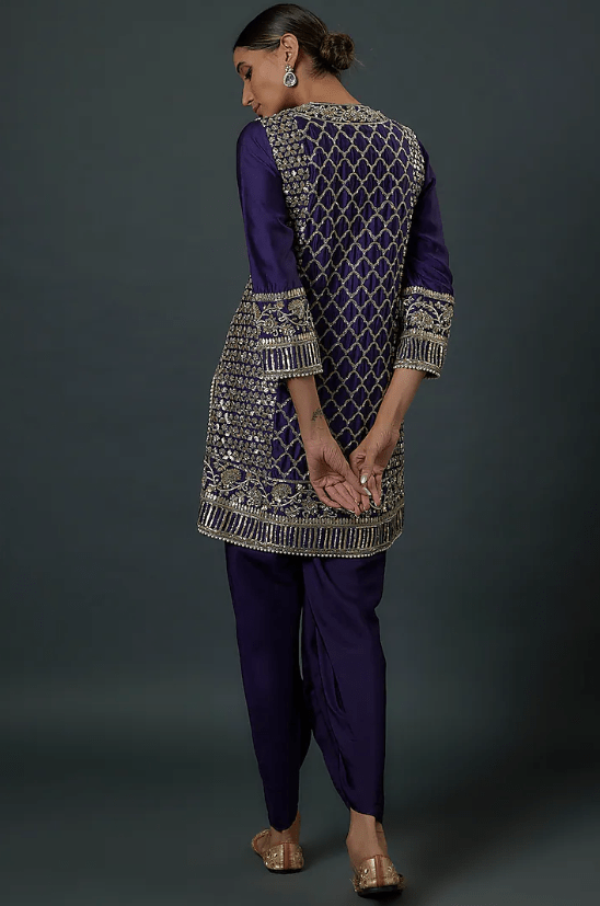 Purple Silk Zardosi Embroidered Kurta Set - Image 2