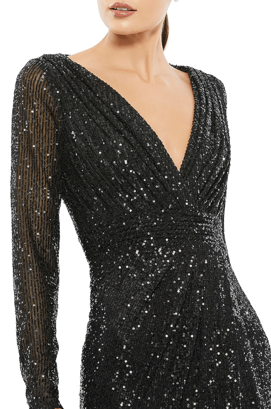 Black Polyester High-Slit Gown - Image 3