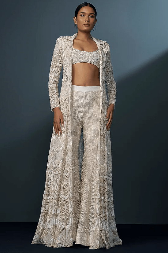 Ivory & Gold Double Georgette Crystal Embroidered Sharara Set