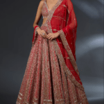 Red Raw Silk Pearl & Sequins Embroidered Lehenga Set