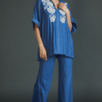 Indigo Blue Denim Embroidered Tunic Set