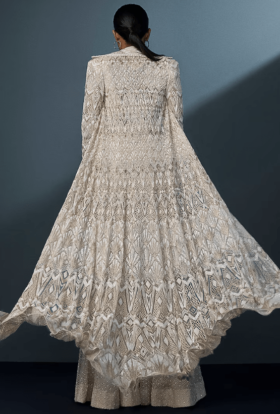 Ivory & Gold Double Georgette Crystal Embroidered Sharara Set - Image 2