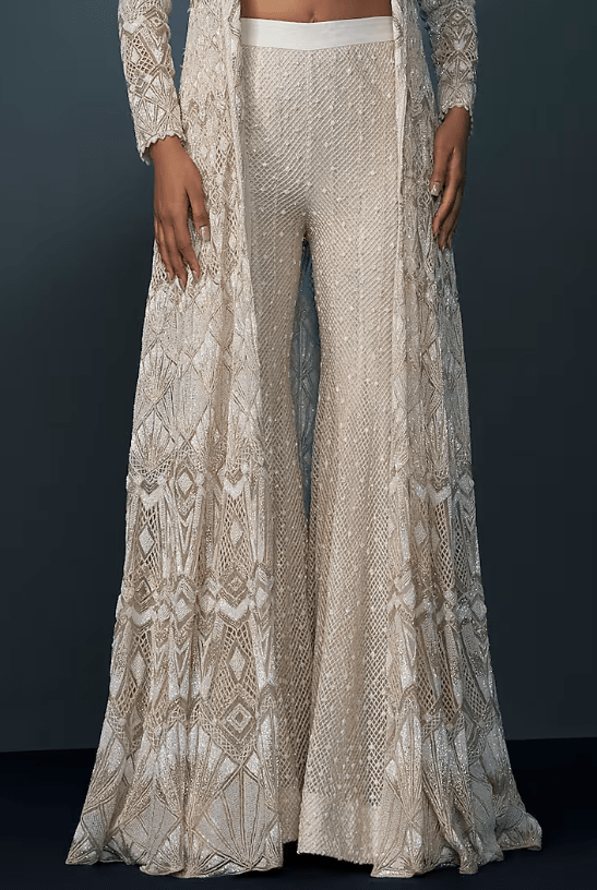 Ivory & Gold Double Georgette Crystal Embroidered Sharara Set - Image 3