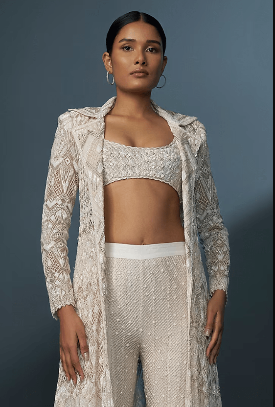 Ivory & Gold Double Georgette Crystal Embroidered Sharara Set - Image 4