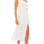 White Polyester Off-Shoulder Midi Dress
